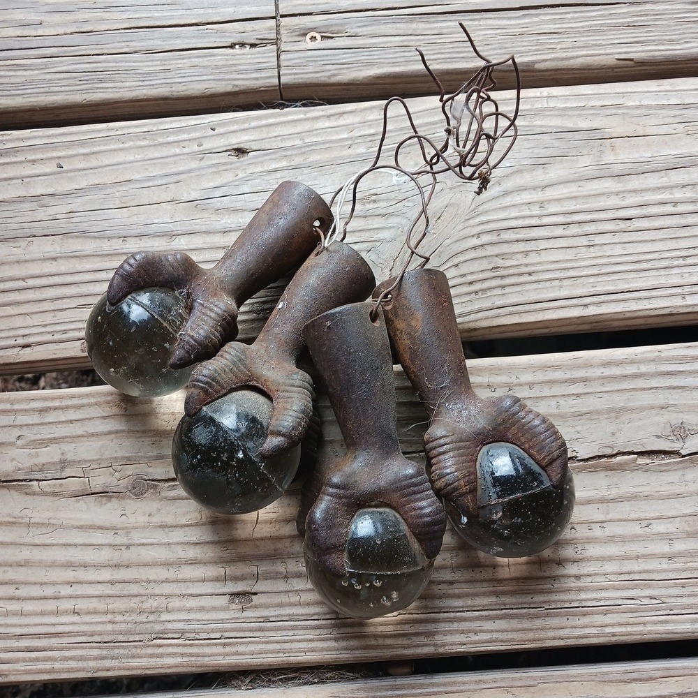 46. Antique Set Of 4 Large 3" Cast Iron/Glass Ball Claw Foot 6" table legs